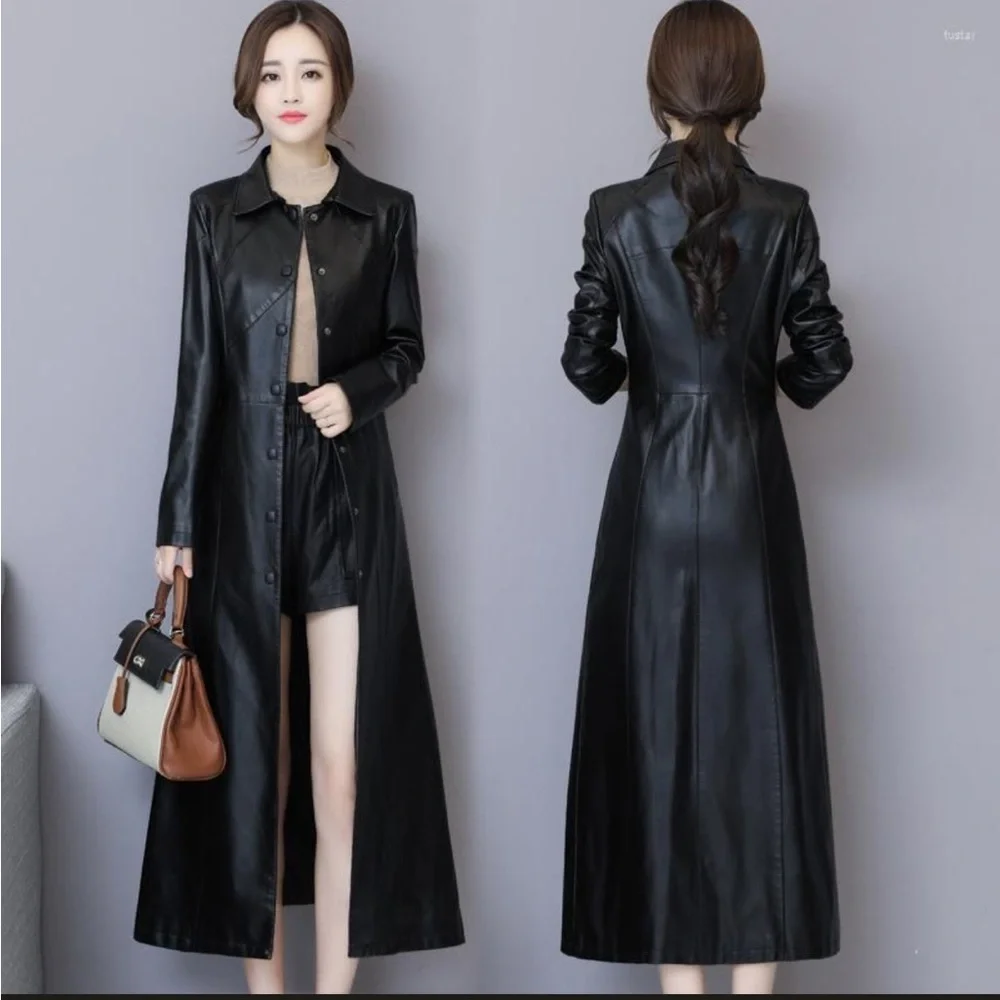 Thinsulate Genuine Long Women’s Black Leather Trench Coat - Picture 15 of 16